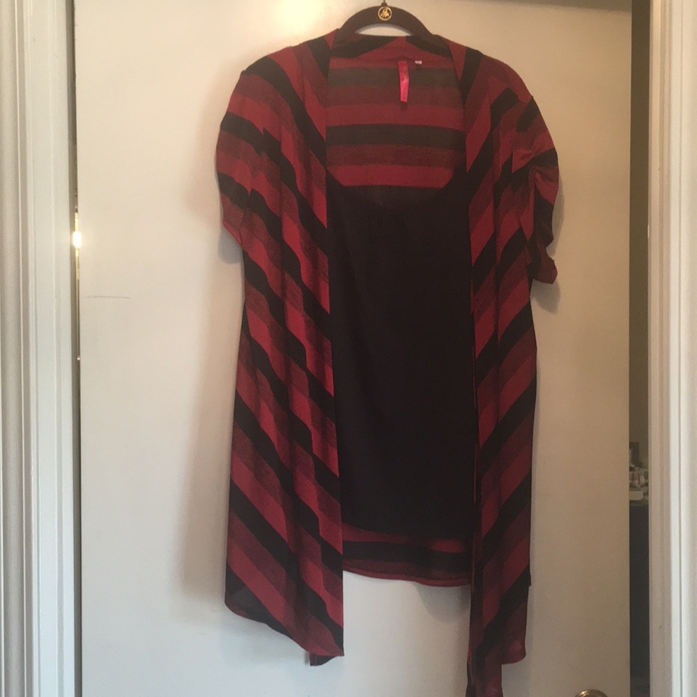 Red and black striped top with black cami attached
